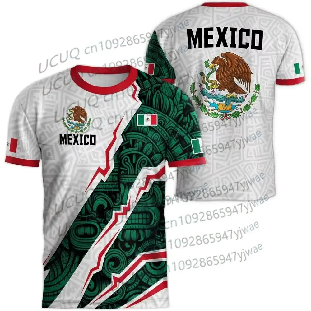 2026 Mexico National Flag Print Men's Women's Short Sleeve T-shirt 3D Print Tees Outdoor Football Jersey Sports Casual Tops.