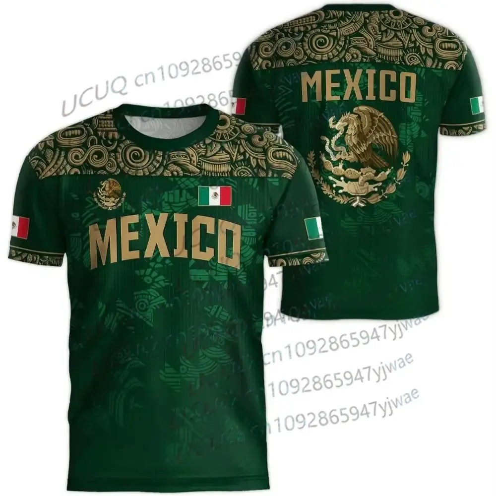 2026 Mexico National Flag Print Men's Women's Short Sleeve T-shirt 3D Print Tees Outdoor Football Jersey Sports Casual Tops.