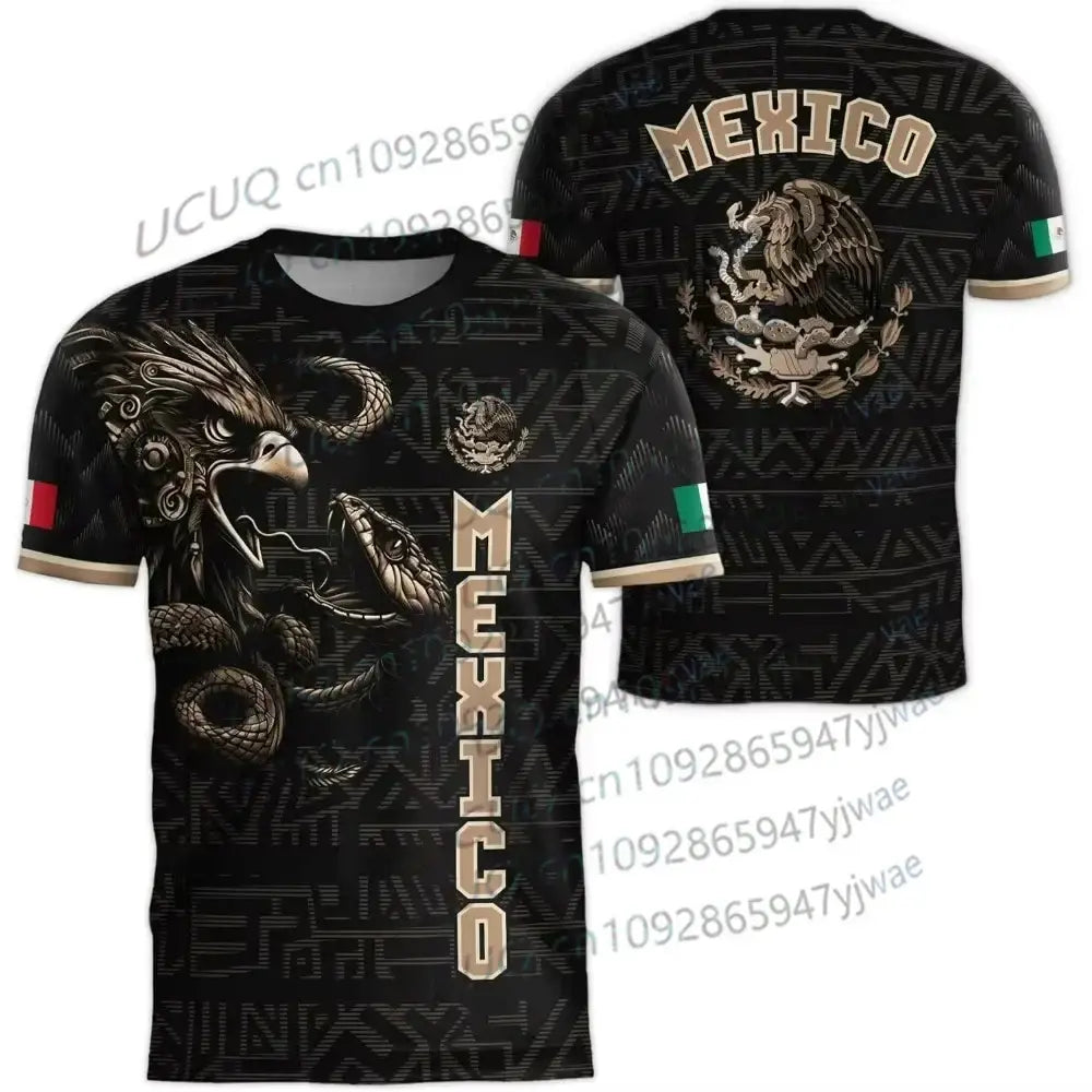 2026 Mexico National Flag Print Men's Women's Short Sleeve T-shirt 3D Print Tees Outdoor Football Jersey Sports Casual Tops.