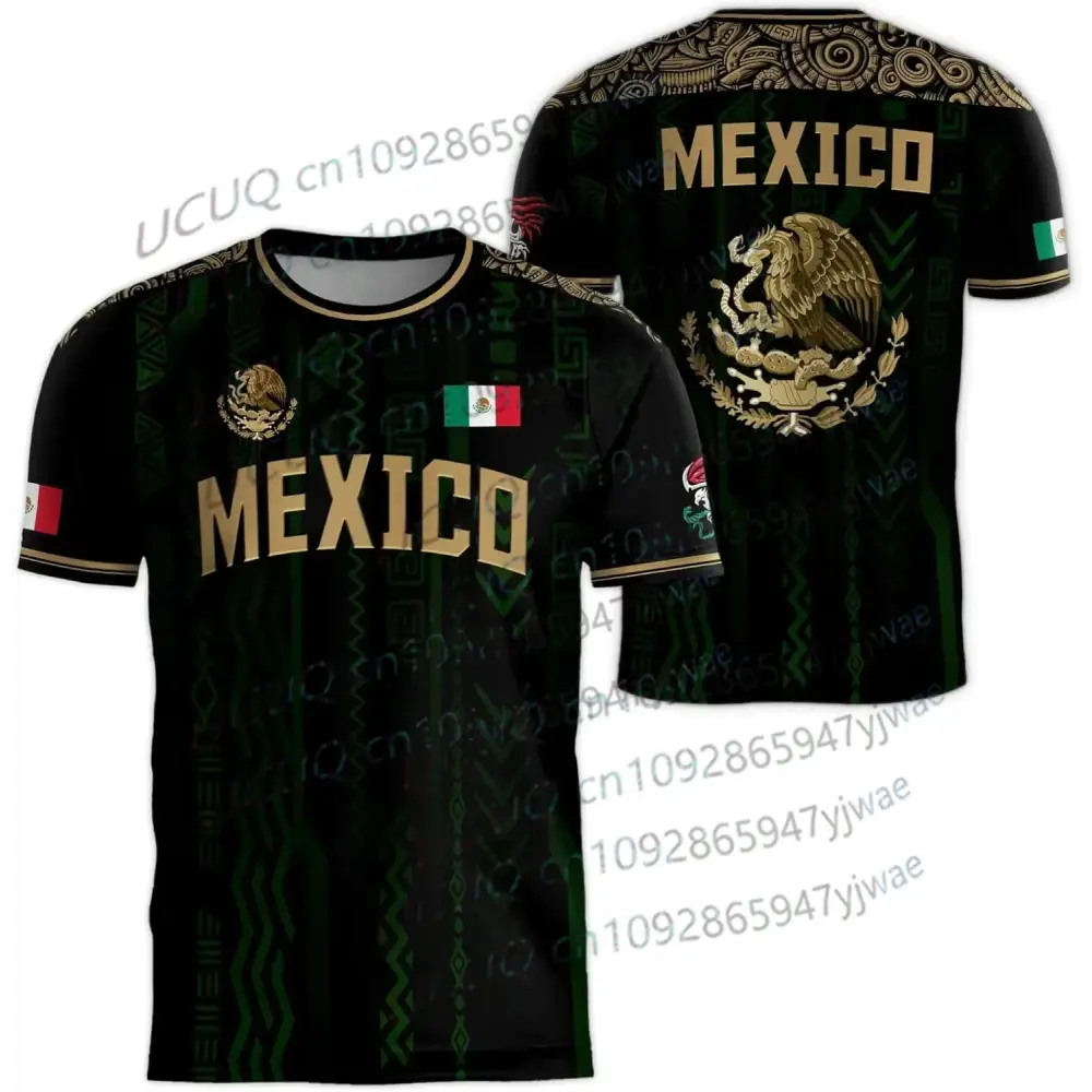 2026 Mexico National Flag Print Men's Women's Short Sleeve T-shirt 3D Print Tees Outdoor Football Jersey Sports Casual Tops.