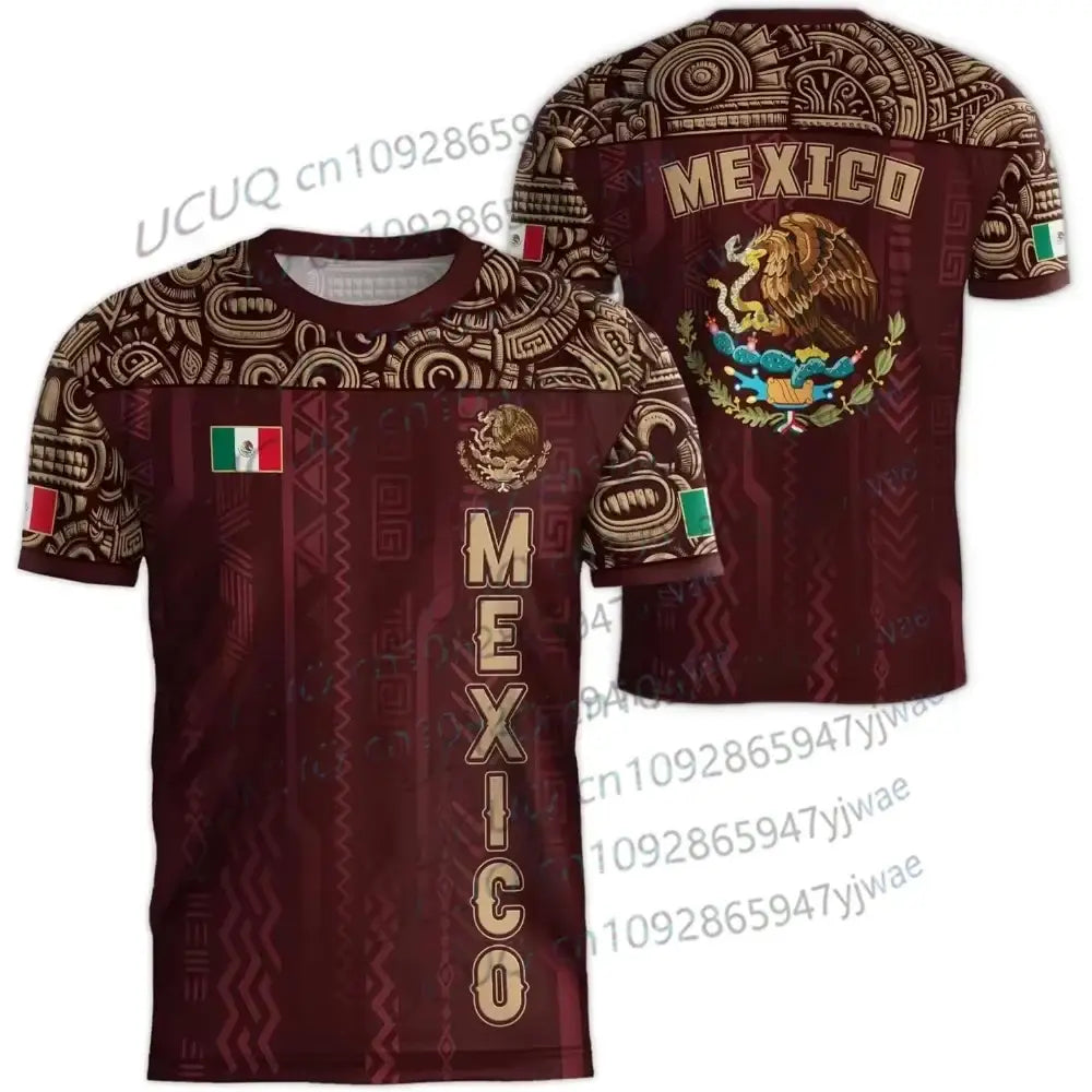 2026 Mexico National Flag Print Men's Women's Short Sleeve T-shirt 3D Print Tees Outdoor Football Jersey Sports Casual Tops.