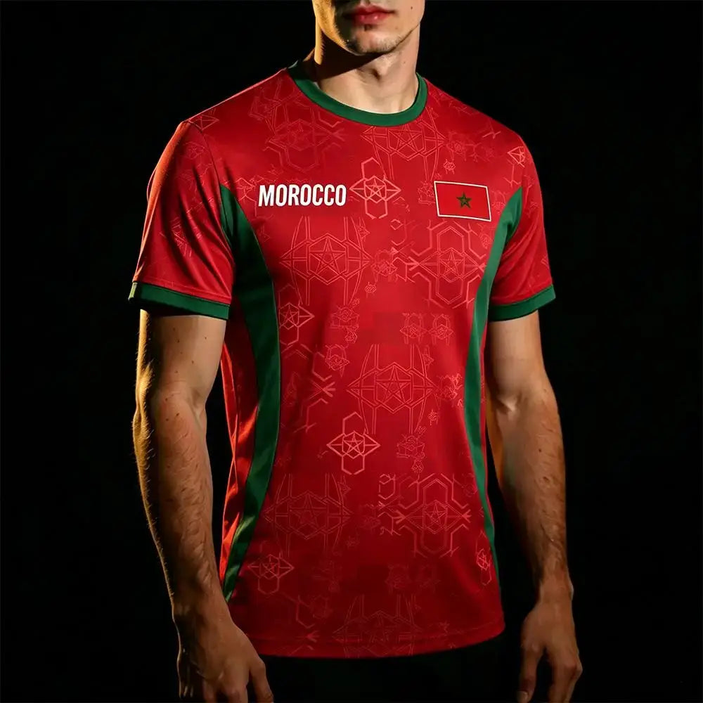 2026 Morocco Flag Print Jersey Men's Quick-Drying Breathable Sports T-Shirt Unisex Personalized Name And Number Soccer Tees.