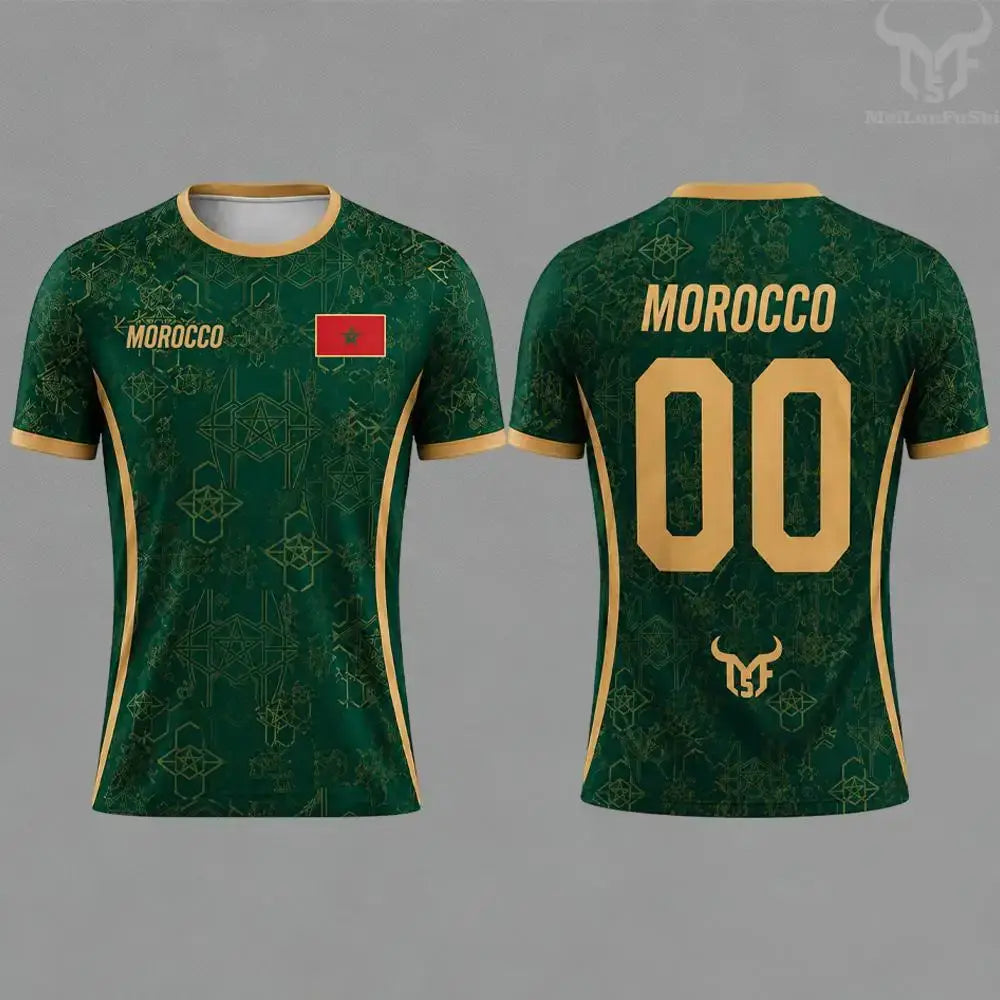 2026 Morocco Flag Print Jersey Men's Quick-Drying Breathable Sports T-Shirt Unisex Personalized Name And Number Soccer Tees.