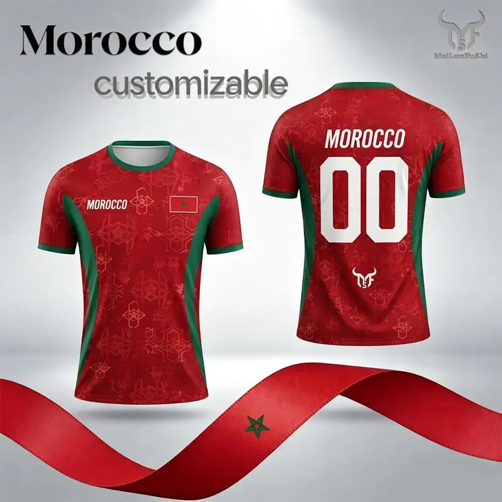 2026 Morocco Flag Print Jersey Men's Quick-Drying Breathable Sports T-Shirt Unisex Personalized Name And Number Soccer Tees.