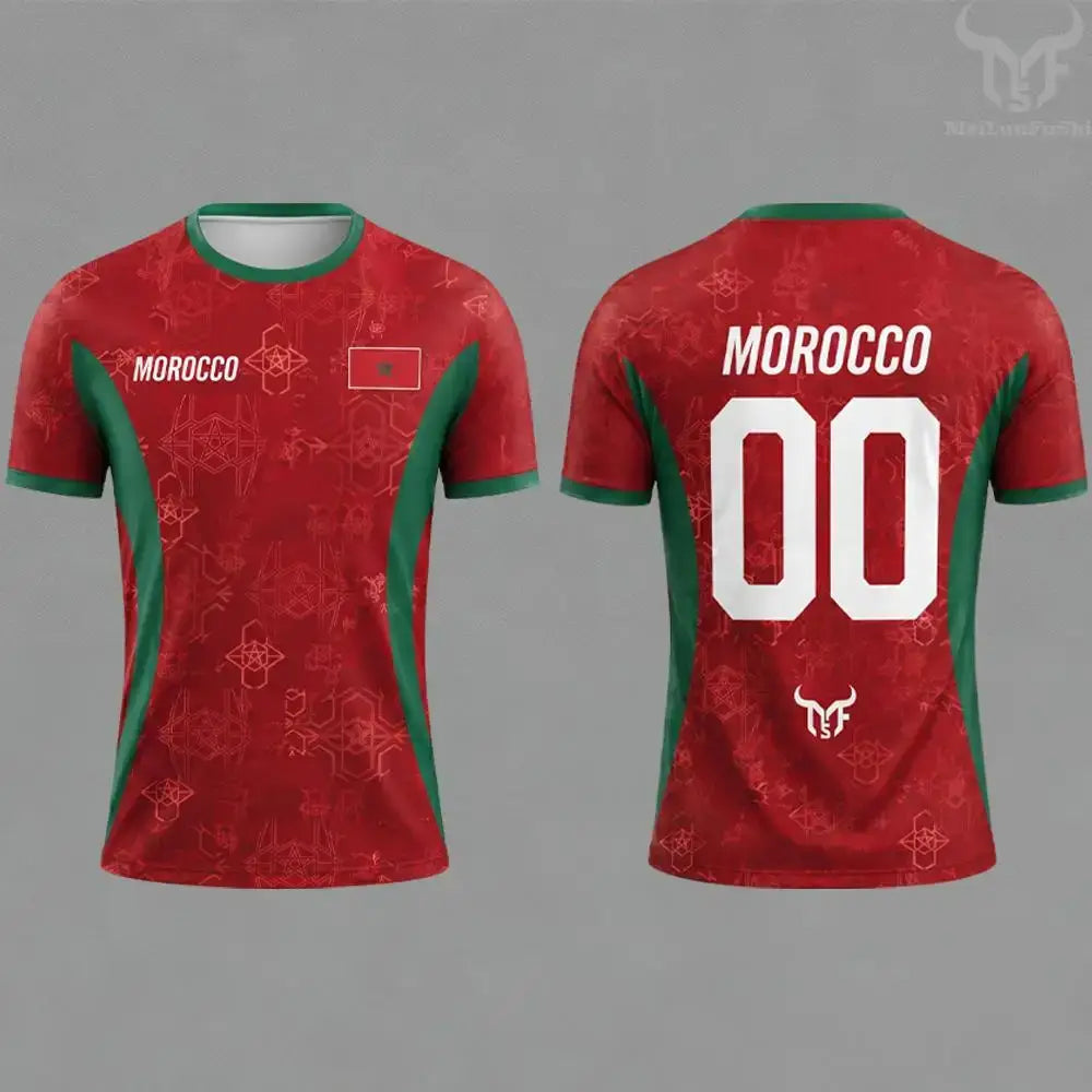 2026 Morocco Flag Print Jersey Men's Quick-Drying Breathable Sports T-Shirt Unisex Personalized Name And Number Soccer Tees.