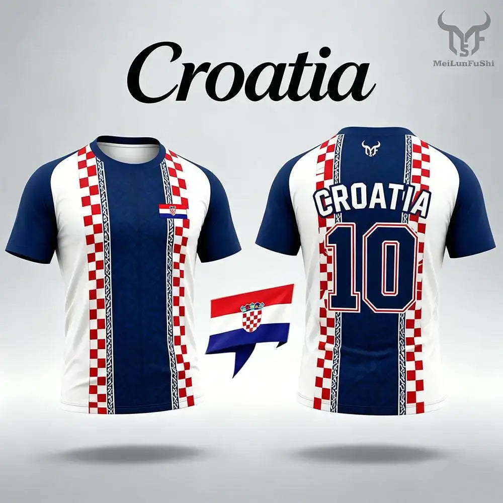 2026 New Croatia Flag Printed T-shirt Outdoor Sports Breathable Quick-Drying Jersey Men's Women's Casual Football Training Tee.