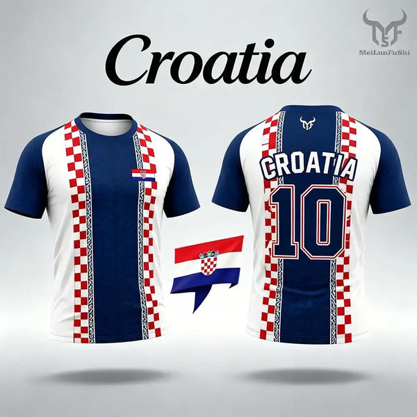 2026 New Croatia Flag Printed T-shirt Outdoor Sports Breathable Quick-Drying Jersey Men's Women's Casual Football Training Tee.