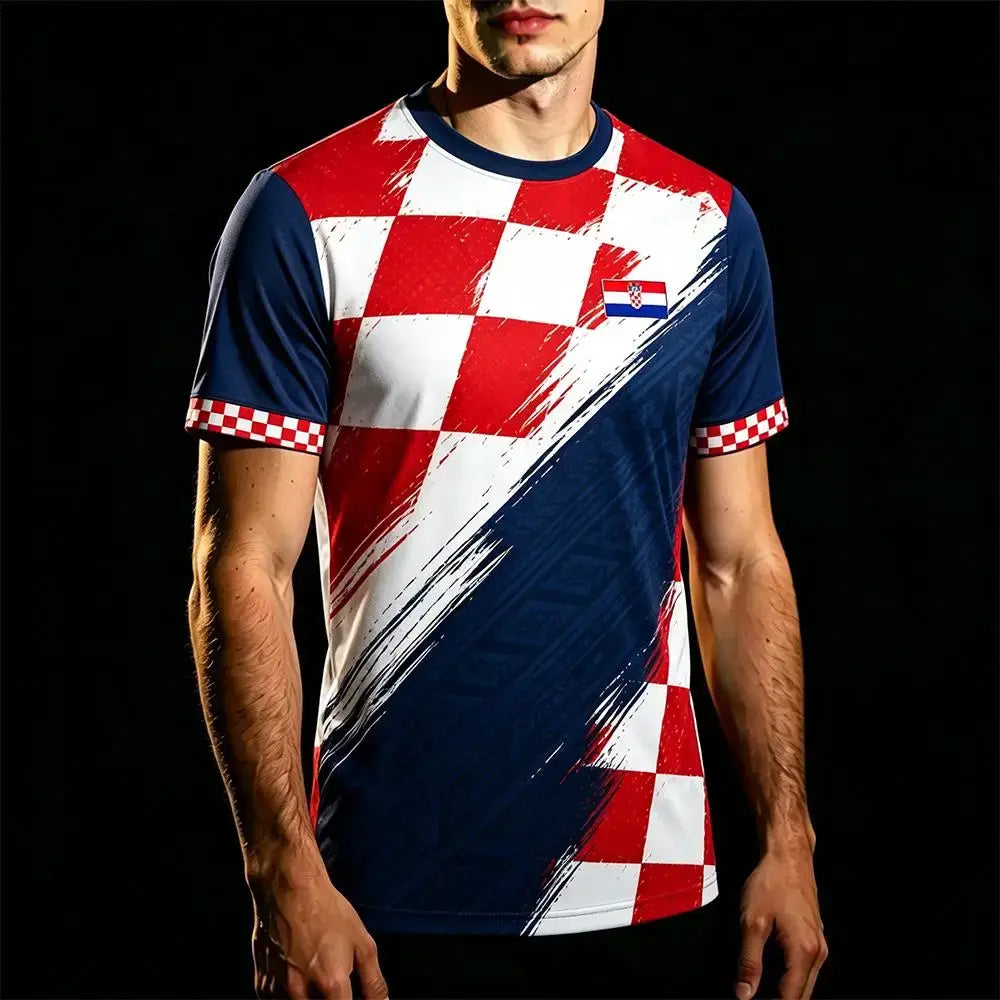 2026 New Croatia Flag Printed T-shirt Outdoor Sports Breathable Quick-Drying Jersey Men's Women's Casual Football Training Tee.