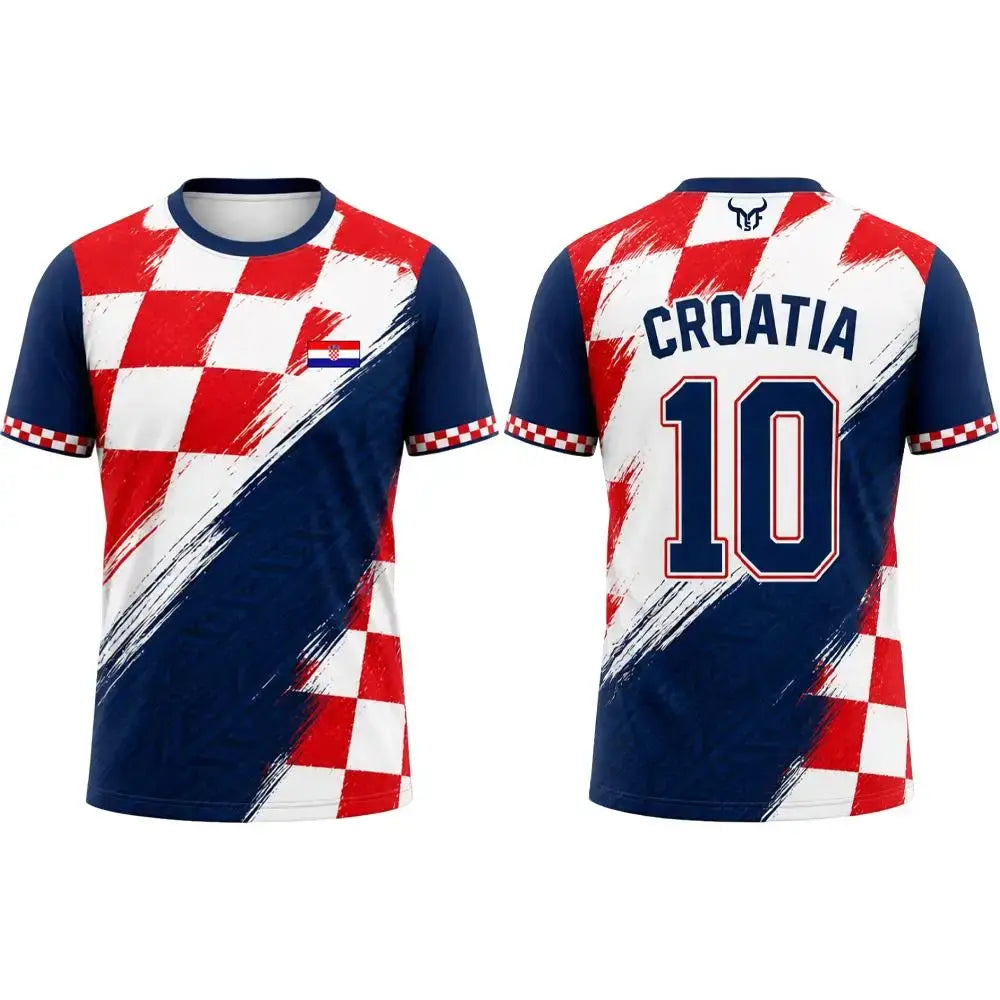 2026 New Croatia Flag Printed T-shirt Outdoor Sports Breathable Quick-Drying Jersey Men's Women's Casual Football Training Tee.