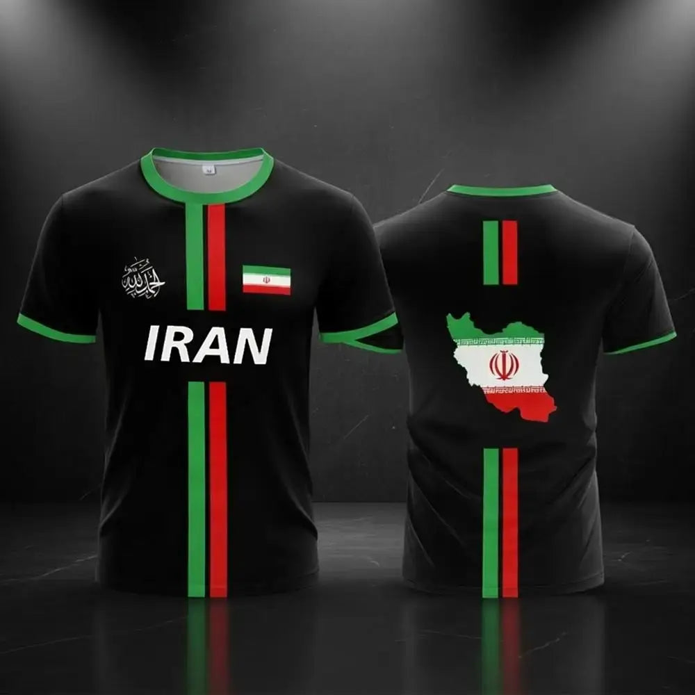 2026 New Iran Flag Football T-Shirt Summer Outdoor Breathable Quick-Drying Sports Shirt Unisex 3D Printed Crew Neck Jersey.