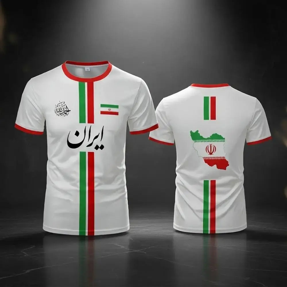 2026 New Iran Flag Football T-Shirt Summer Outdoor Breathable Quick-Drying Sports Shirt Unisex 3D Printed Crew Neck Jersey.