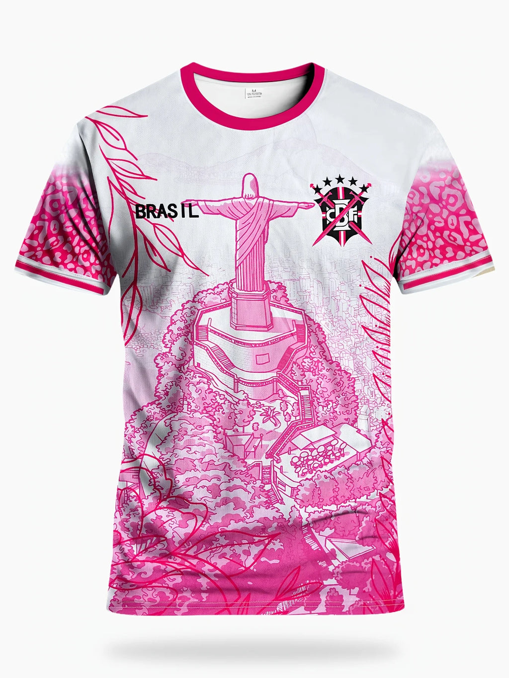 Brazil Christ The Redeemer Soccer Jersey, Pink White Brasil Rio De Janeiro Football Shirt, Fan Edition Casual Sports Tee.