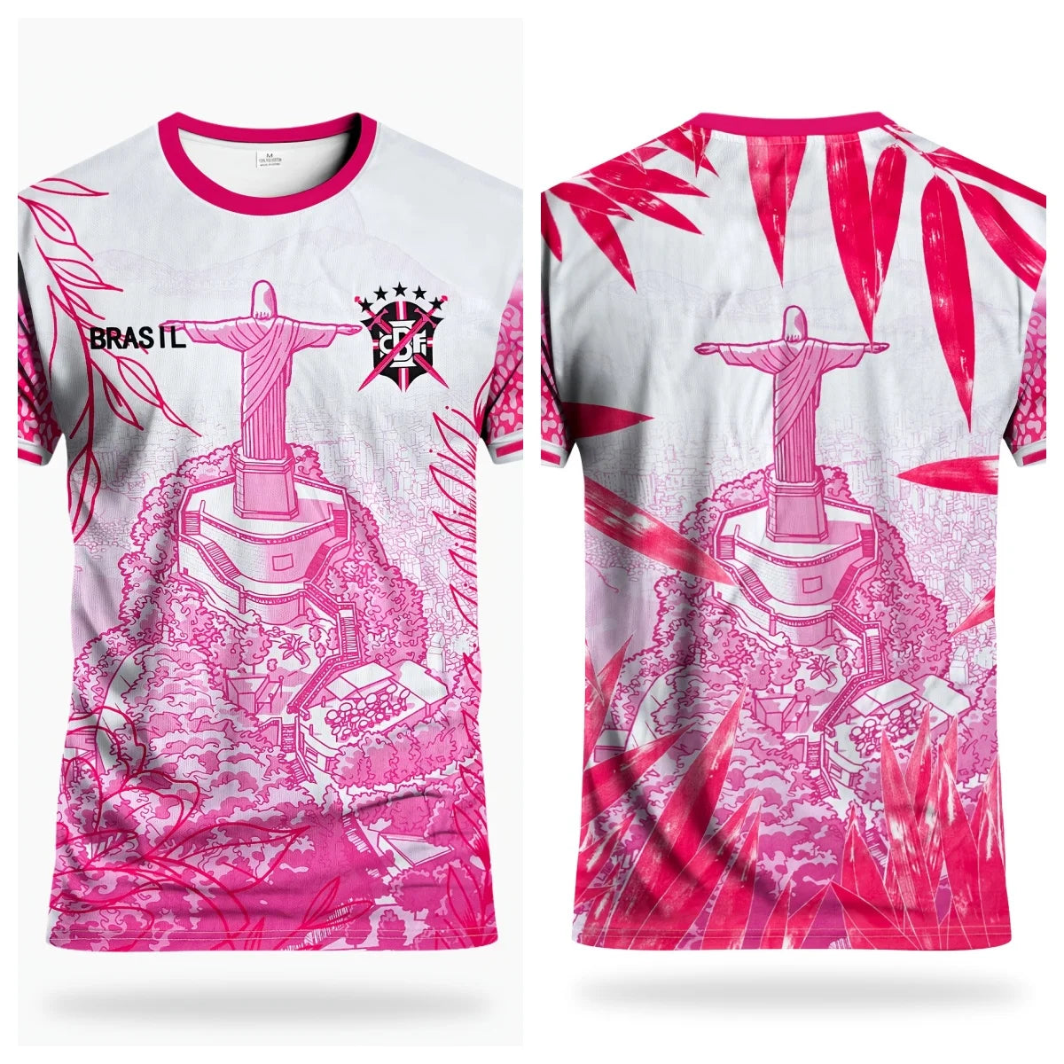 Brazil Christ The Redeemer Soccer Jersey, Pink White Brasil Rio De Janeiro Football Shirt, Fan Edition Casual Sports Tee.