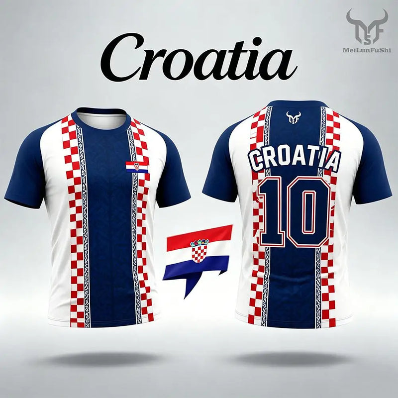 2026 New Croatia Flag Printed T-shirt Outdoor Sports Breathable Quick-Drying Jersey Men's Women's Casual Football Training Tee