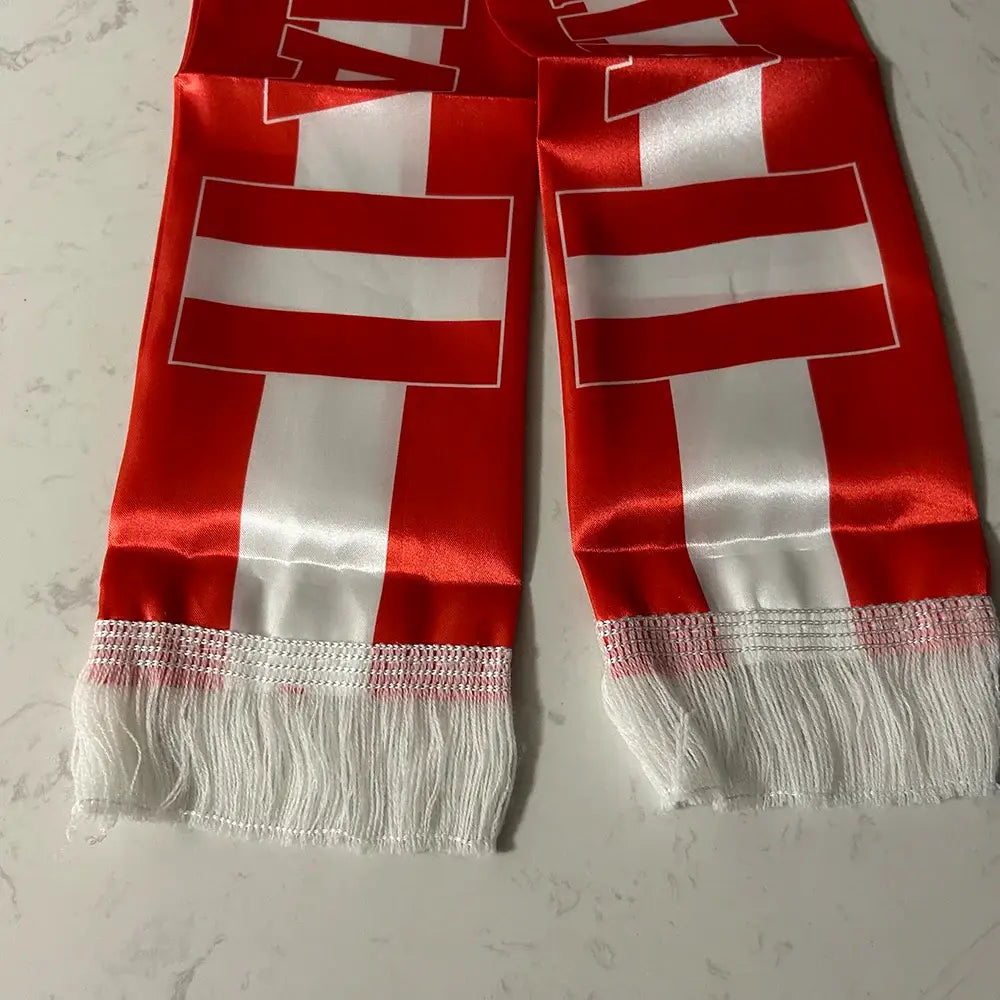 Austria Scarf 14x135cm Double-sided Printed Satin Austria Flag Scarf Tassels Suitable for 2026 Football cup, Sports, Events.