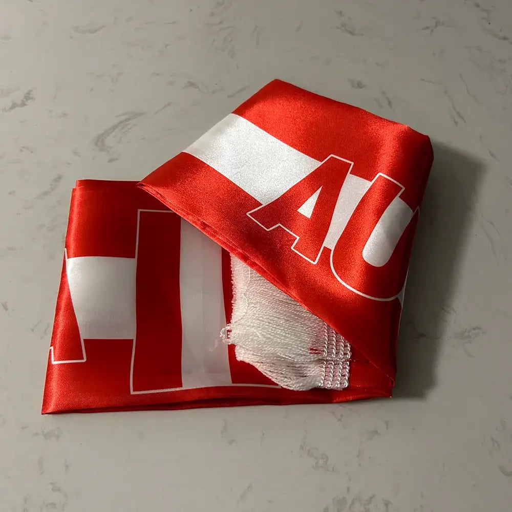 Austria Scarf 14x135cm Double-sided Printed Satin Austria Flag Scarf Tassels Suitable for 2026 Football cup, Sports, Events.