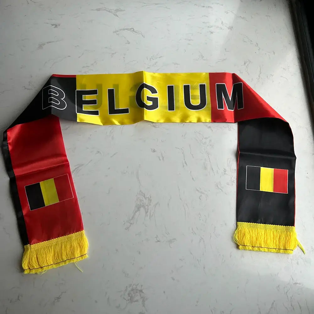Belgium Scarf 14x135cm Double-sided Printed Belgium Flag Satin Scarf Suitable for 2026 world cup Sports Events.