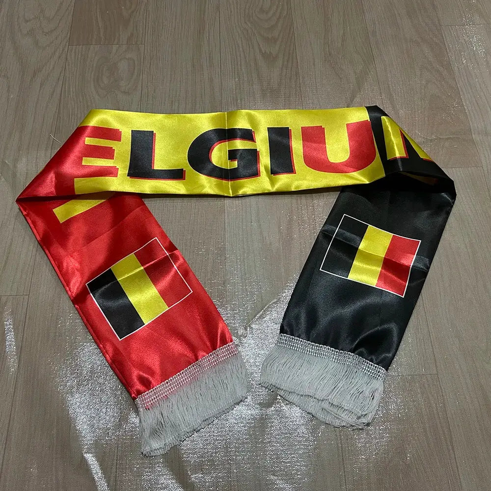 Belgium Scarf 14x135cm Double-sided Printed Belgium Flag Satin Scarf Suitable for 2026 world cup Sports Events.