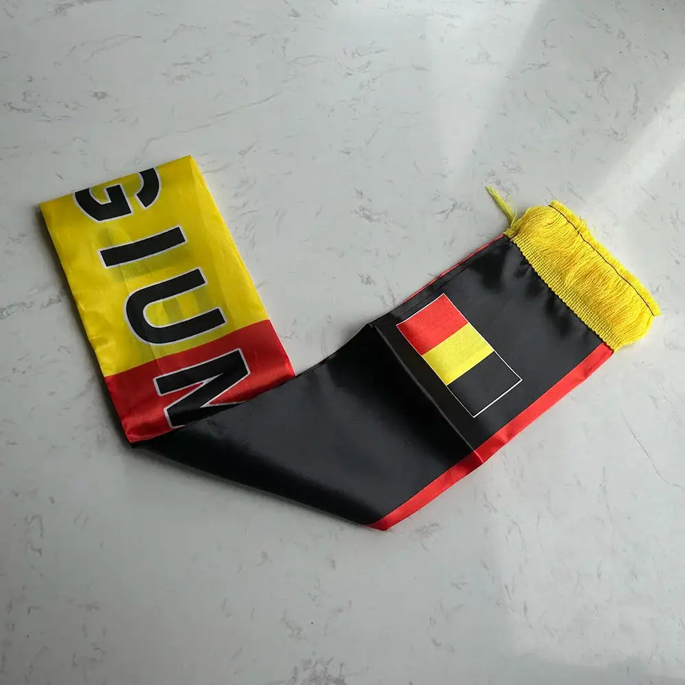 Belgium Scarf 14x135cm Double-sided Printed Belgium Flag Satin Scarf Suitable for 2026 world cup Sports Events.