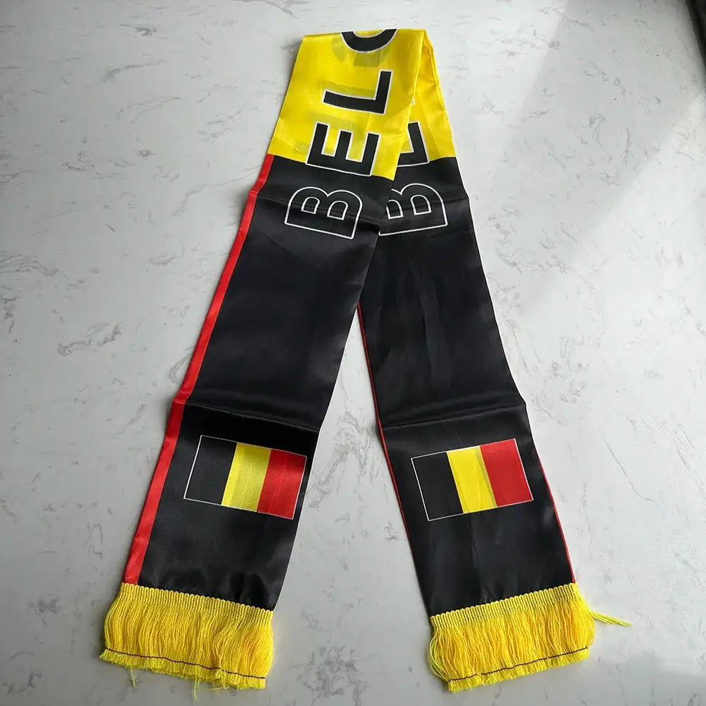 Belgium Scarf 14x135cm Double-sided Printed Belgium Flag Satin Scarf Suitable for 2026 world cup Sports Events.