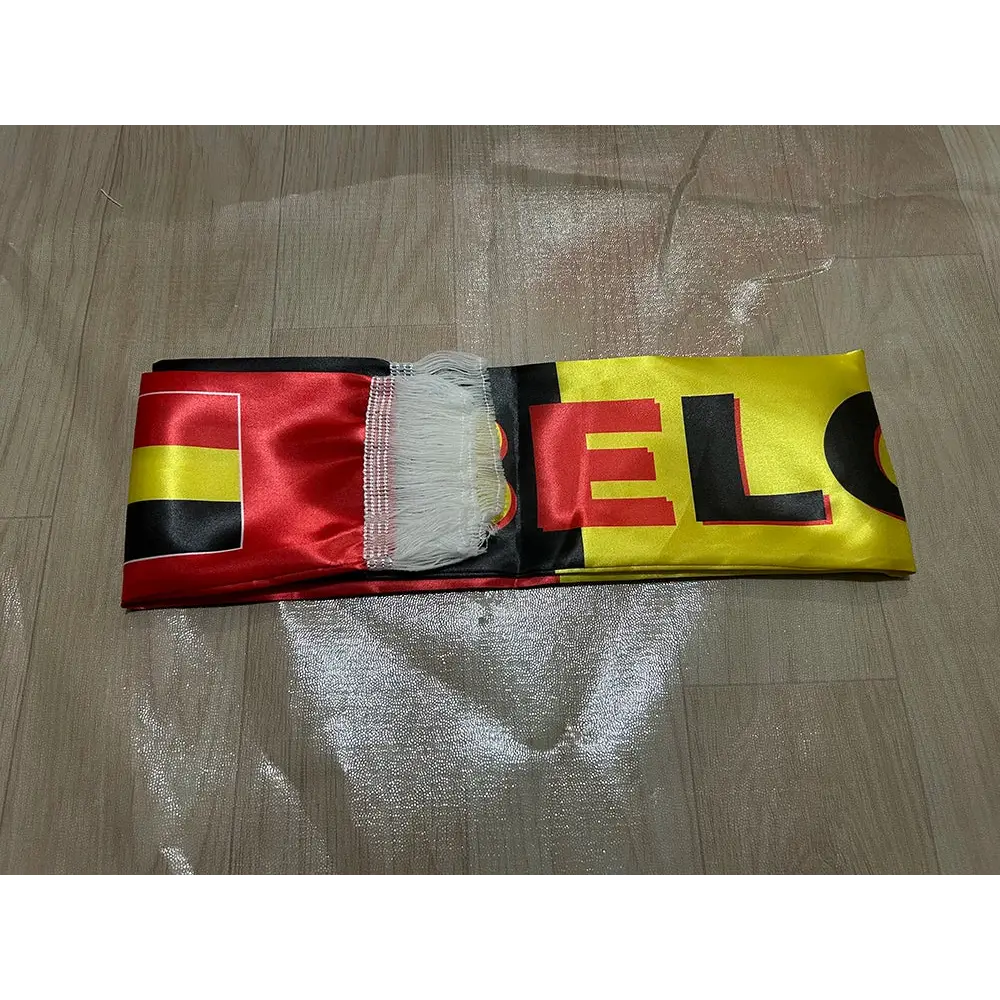 Belgium Scarf 14x135cm Double-sided Printed Belgium Flag Satin Scarf Suitable for 2026 world cup Sports Events.