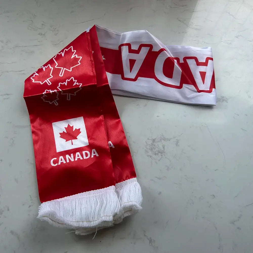 Canada Scarf 14x135cm Double-sided Printed Canada Flag Satin Canadian Scarf Suitable for 2026 world cup Sports Events.