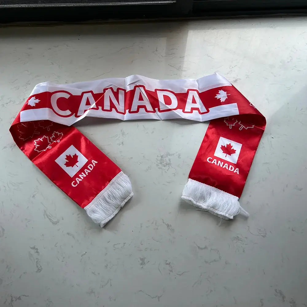 Canada Scarf 14x135cm Double-sided Printed Canada Flag Satin Canadian Scarf Suitable for 2026 world cup Sports Events.