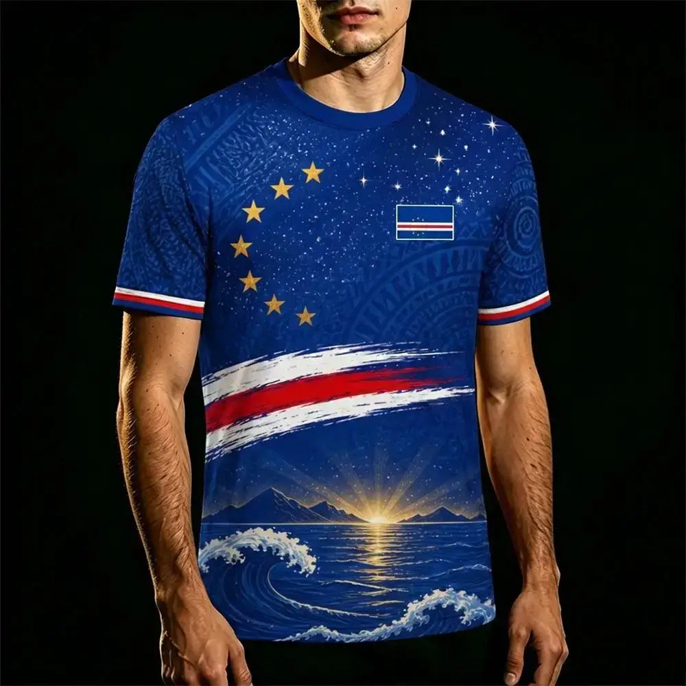 Cape Verde Flag Printed Jersey 2026 New Men Quick Dry Breathable Football Training Uniform Men's And Women's Casual Streetwear.
