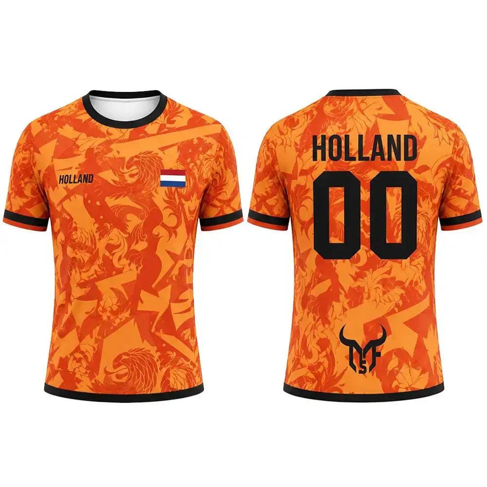Netherlands Flag Print Football Jersey Outdoor Casual Breathable Short Sleeve Tops Summer Men Gym Sports Training Soccer T-shirt.
