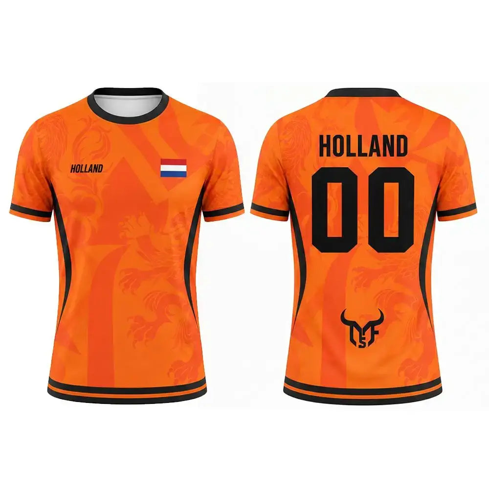 Netherlands Flag Print Football Jersey Outdoor Casual Breathable Short Sleeve Tops Summer Men Gym Sports Training Soccer T-shirt.