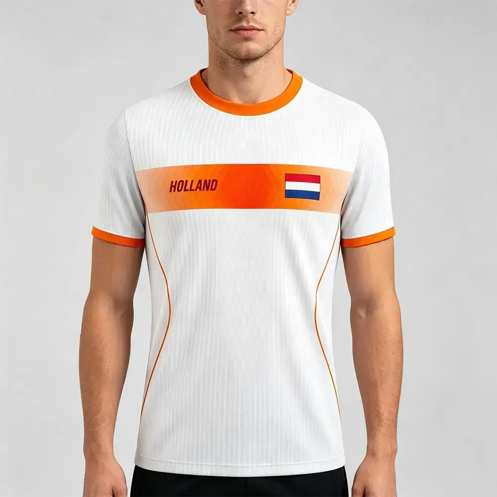 Netherlands Flag Print Football Jersey Outdoor Casual Breathable Short Sleeve Tops Summer Men Gym Sports Training Soccer T-shirt.