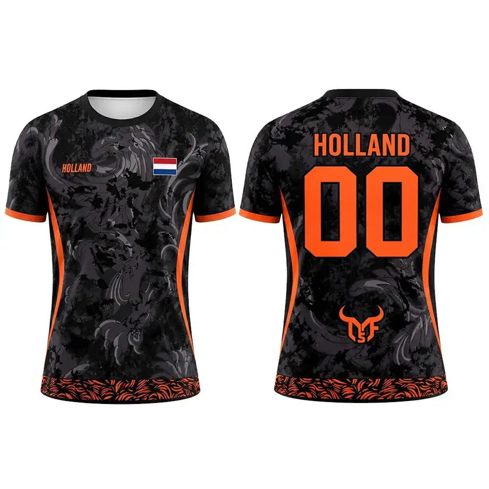Netherlands Flag Print Football Jersey Outdoor Casual Breathable Short Sleeve Tops Summer Men Gym Sports Training Soccer T-shirt.