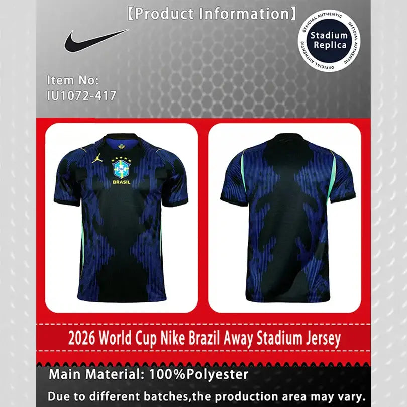 Nike Dri-FIT Unisex 2026 World Cup Brazil Away Fan Version Quick-Dry Short Sleeve Soccer Jersey IU1072-417.