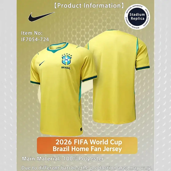 Nike Dri-FIT Unisex 2026 World Cup Brazil Home Fan Version Quick-Dry Short Sleeve Soccer Jersey IF7054-724.