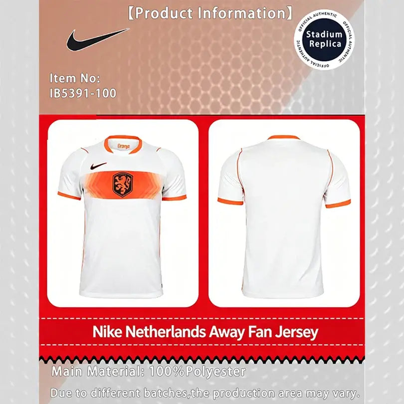 Nike Dri-FIT Unisex 2026 World Cup Netherlands Away Fan Version Quick-Dry Soccer Jersey Short Sleeve T-Shirt IB5391-100.