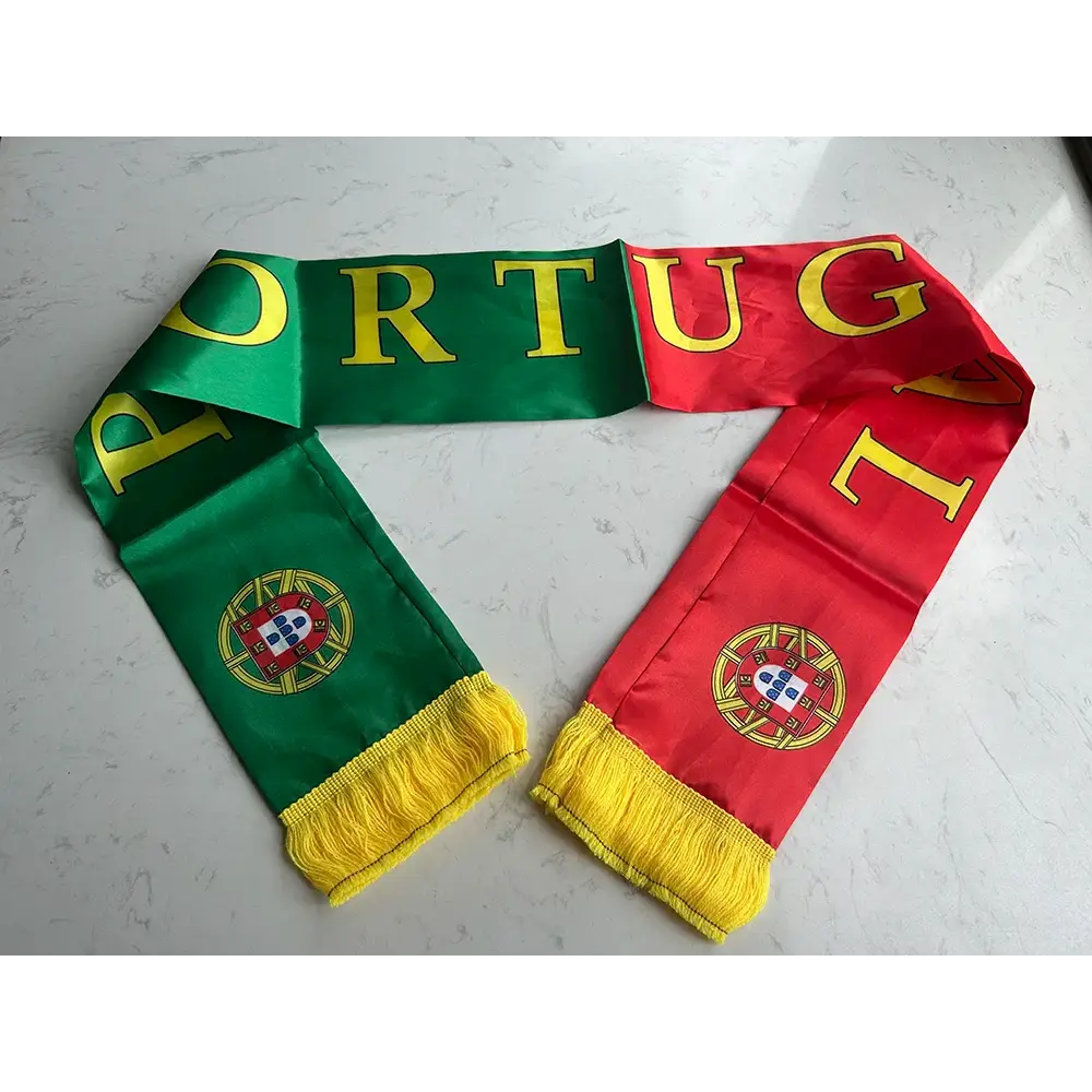 Portugal Scarf 14x135cm Double-sided Printed Portugal  Flag Satin Portuguese Scarf Suitable for 2026 world cup Sports Events.