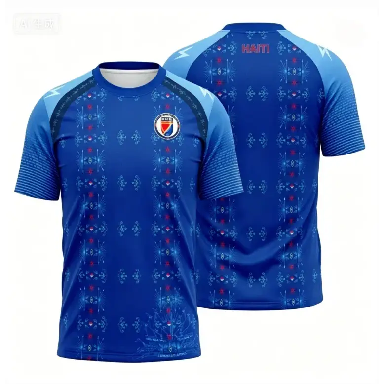 2026 Haiti Football Uniform 3D Printed Short Sleeved T-shirt Sports Shirt Men's Football Training Uniform Men's Top Streetwear.