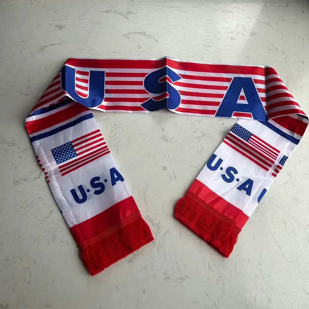 USA Scarf 14x135cm Double-sided Printed United States Flag Satin America Scarf Suitable for 2026 world cup Sports Events.