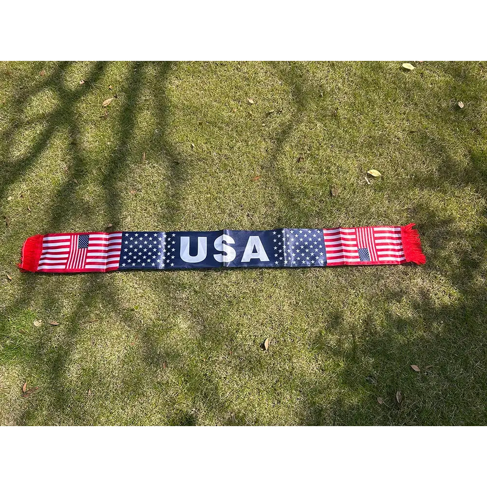 USA Scarf 14x135cm Double-sided Printed United States Flag Satin America Scarf Suitable for 2026 world cup Sports Events.