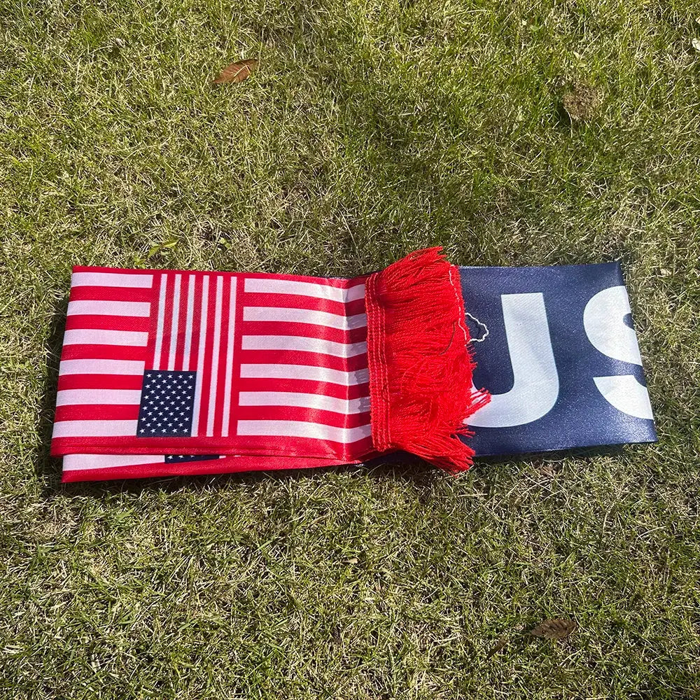 USA Scarf 14x135cm Double-sided Printed United States Flag Satin America Scarf Suitable for 2026 world cup Sports Events.